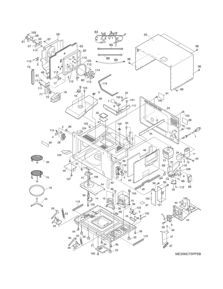 Microwave Diagram and Parts List for E30MC75PPSB  Electrolux Microwave Oven Combo