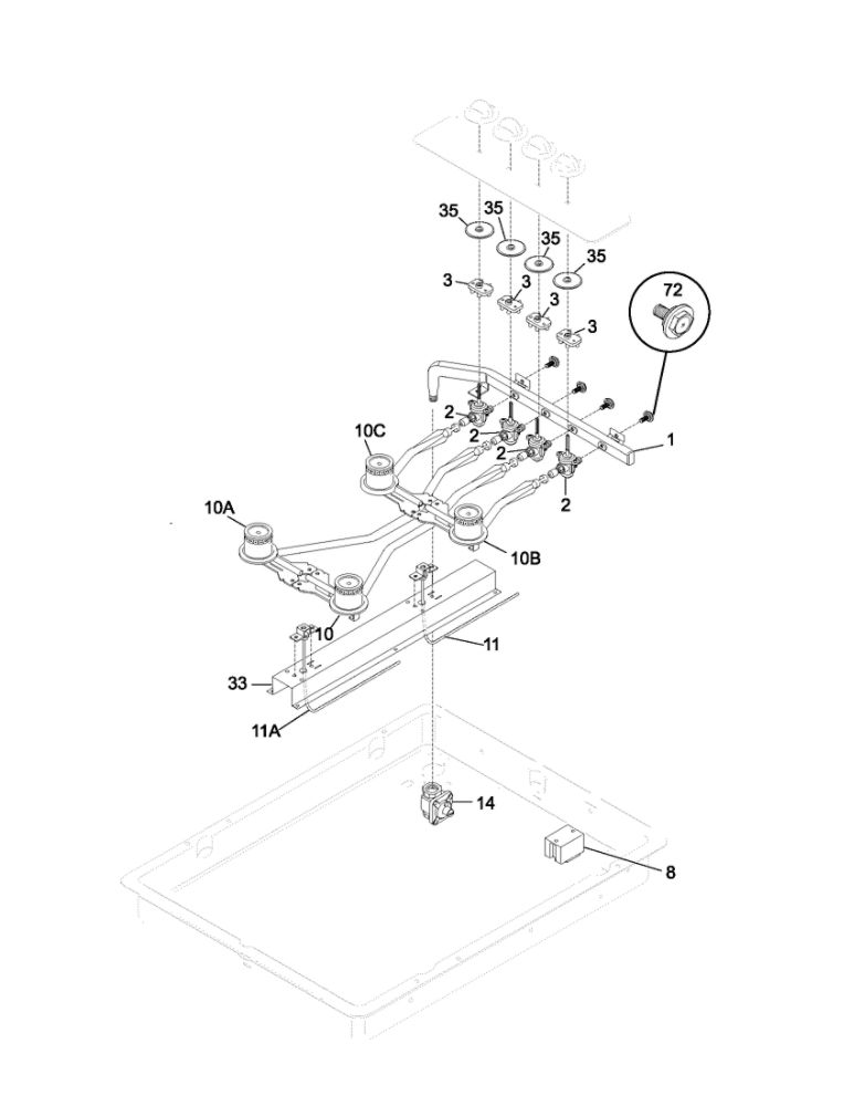 Burner Diagram and Parts List for FLC30C3AUB  Frigidaire Cooktop