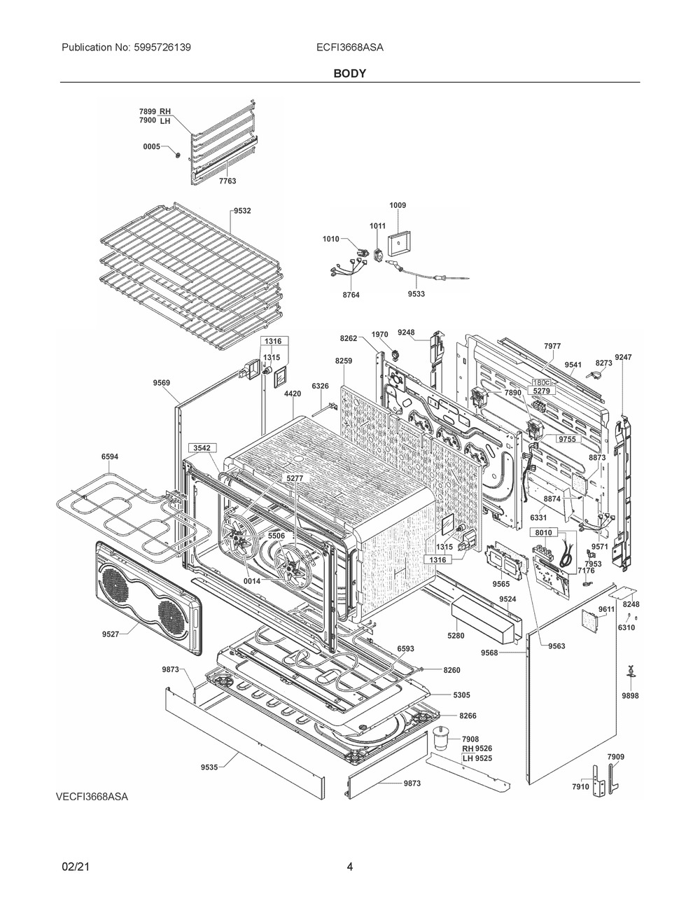 Body Diagram and Parts List for ECFI3668ASA  Frigidaire Range