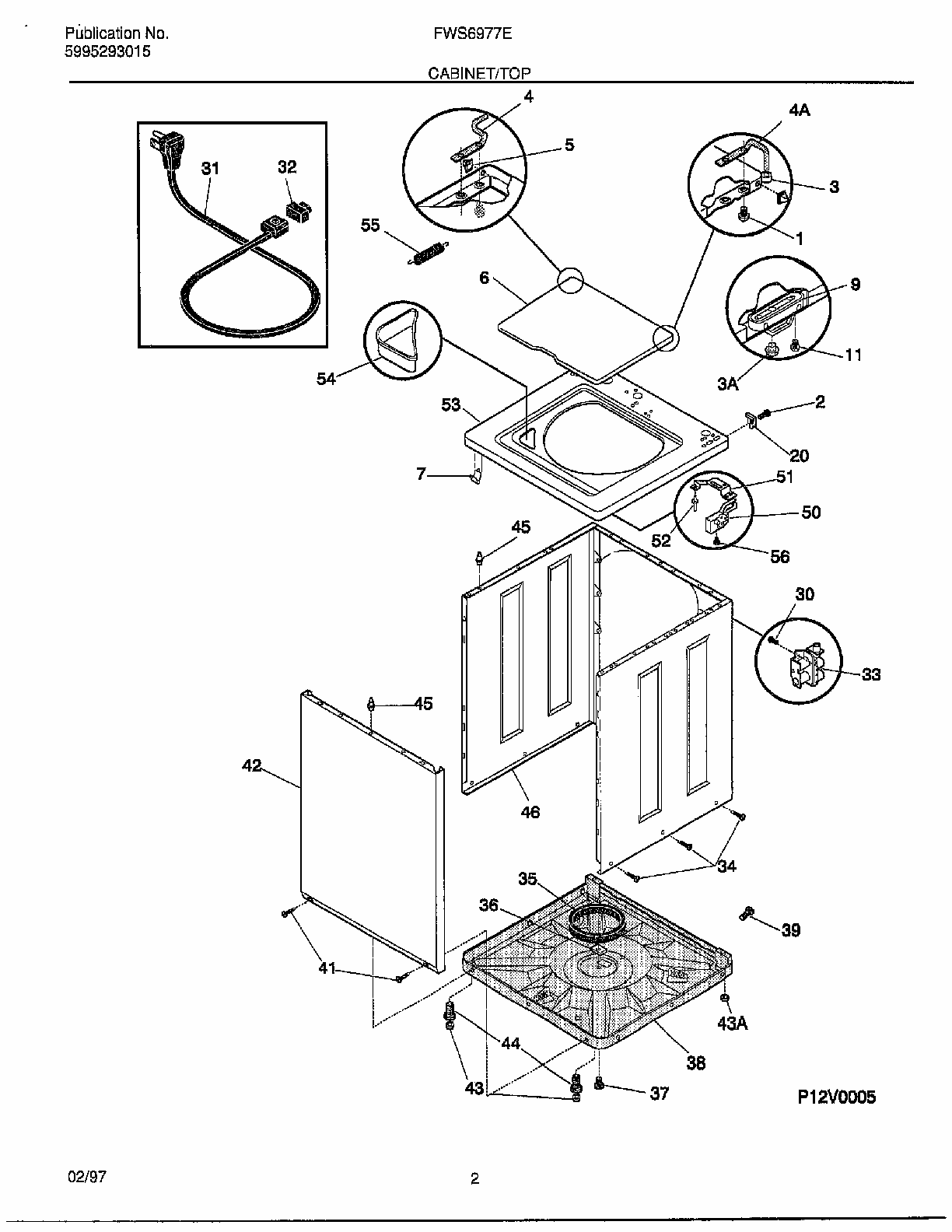 Cabinet/top Diagram and Parts List for FWS6977E  Frigidaire Washer
