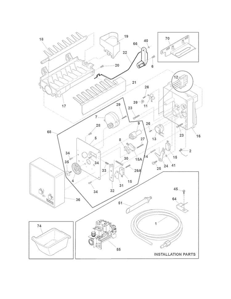 Ice Maker Diagram and Parts List for EI23BC80KS2  Electrolux Refrigerator