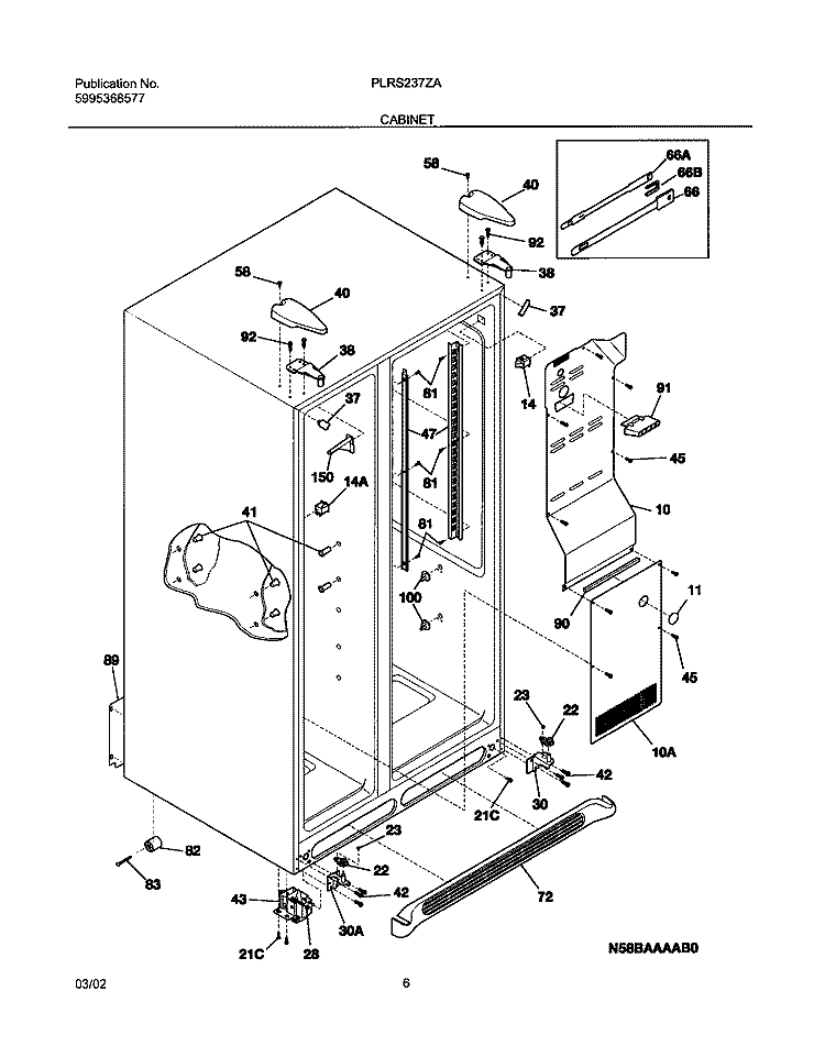 CABINET Diagram and Parts List for PLRS237ZAB4  Frigidaire Refrigerator