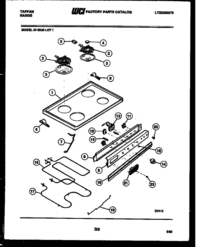 COOKTOP AND BROILER PARTS Diagram and Parts List for 37-2639-00-01  Tappan Range