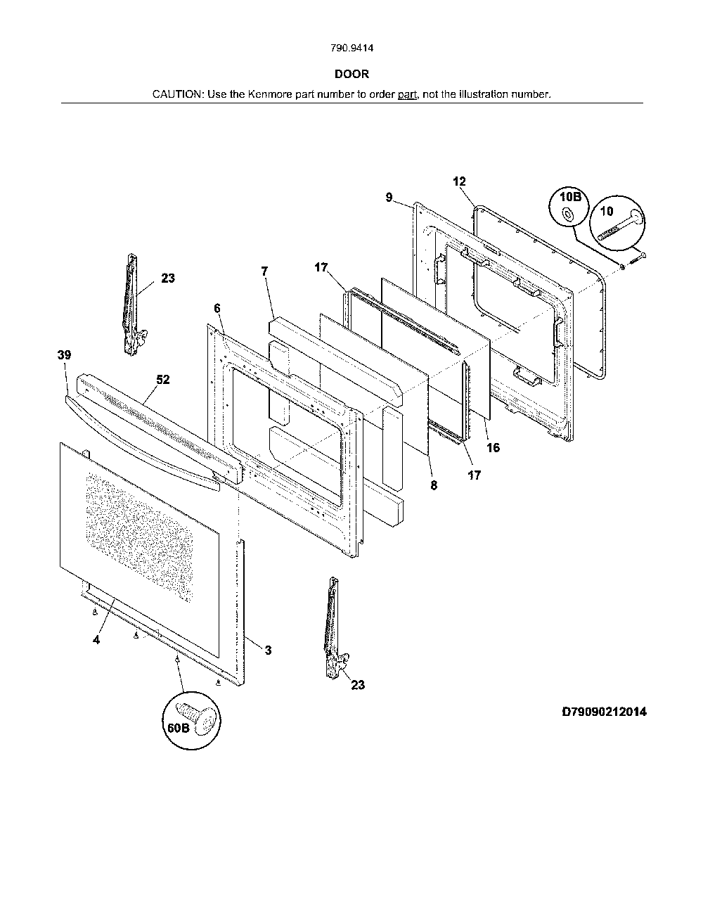 Door Diagram and Parts List for 79094144311  Kenmore Range