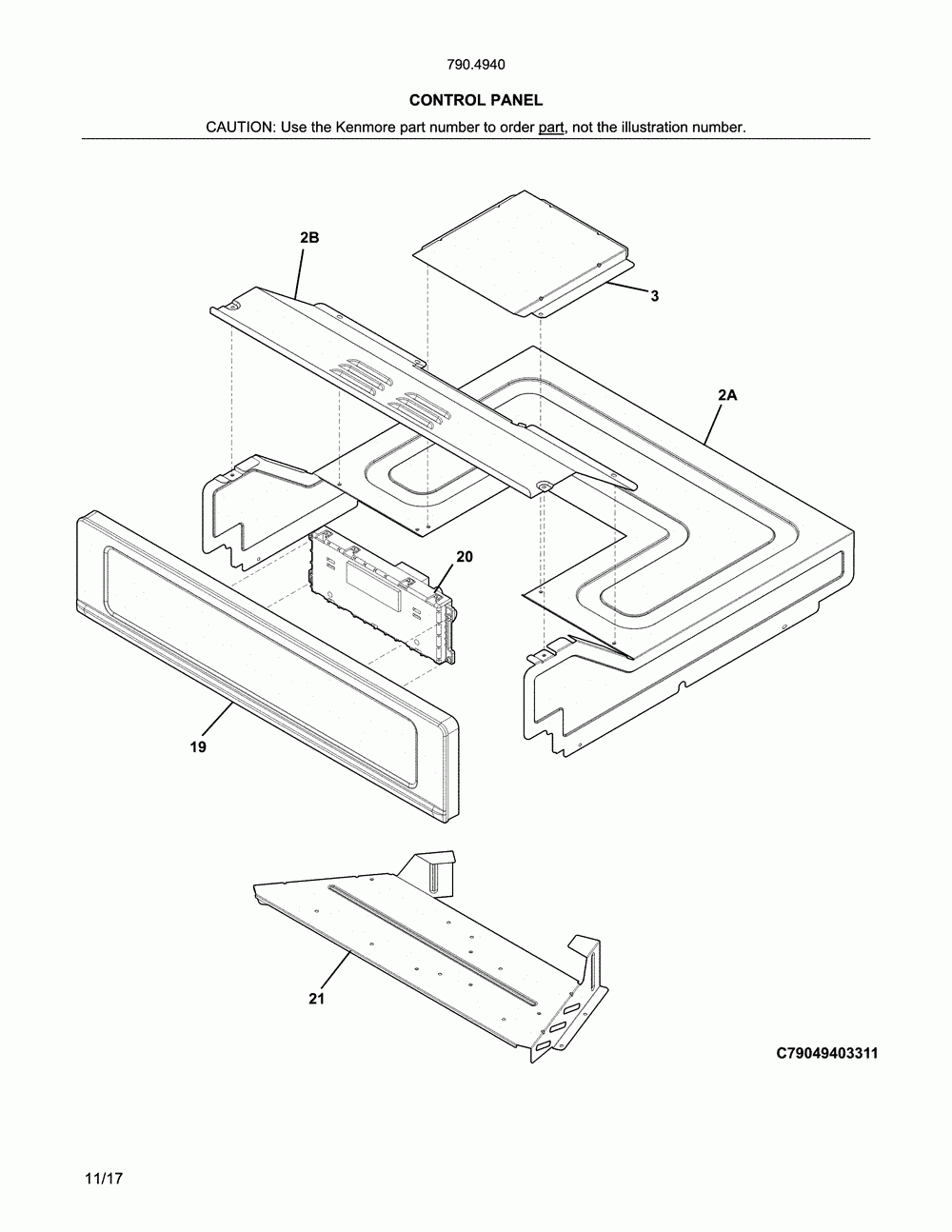 Control panel Diagram and Parts List for 79049402316  Kenmore Wall Oven