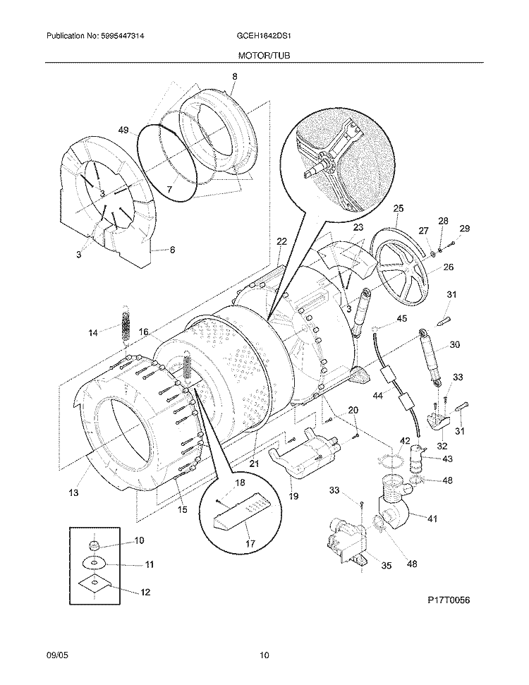 MOTOR / TUB Diagram and Parts List for GCEH1642DS1  Frigidaire Washer Dryer Combo