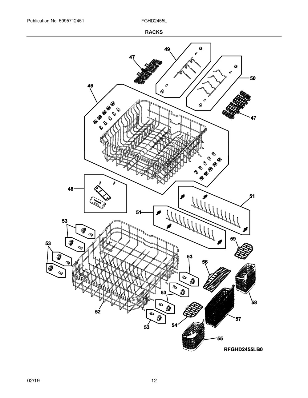 Racks Diagram and Parts List for FGHD2455LB1A  Frigidaire Refrigerator