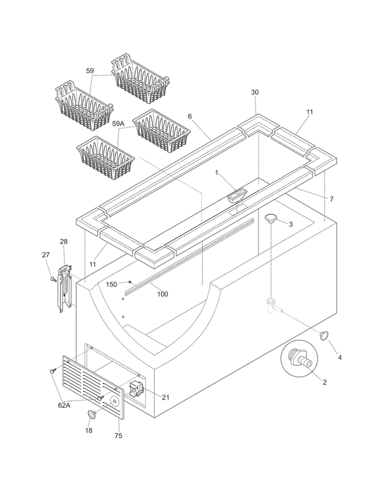 Cabinet Diagram and Parts List for FFN15M5HWG  Frigidaire Freezer