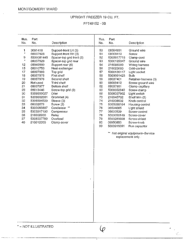 Upright Freezer 19 Cubic Feet Page 6 Diagram and Parts List for 49152-0B  Frigidaire Freezer