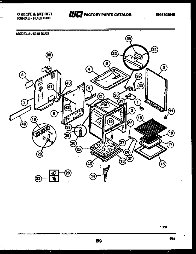 BODY PARTS Diagram and Parts List for 31-6969-00-02  Tappan Range