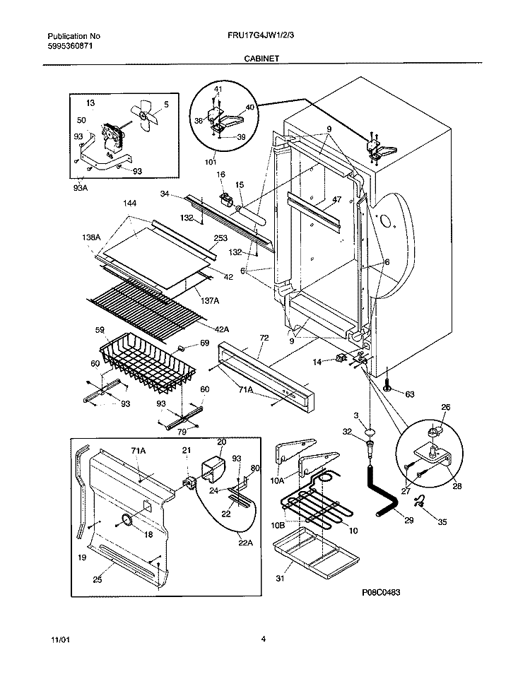 CABINET Diagram and Parts List for FRU17G4JW3  Frigidaire Refrigerator