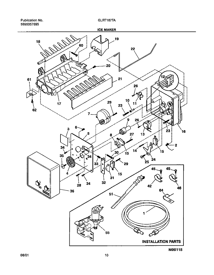 ICEMAKER Diagram and Parts List for GLRT187TAQ0  Frigidaire Refrigerator