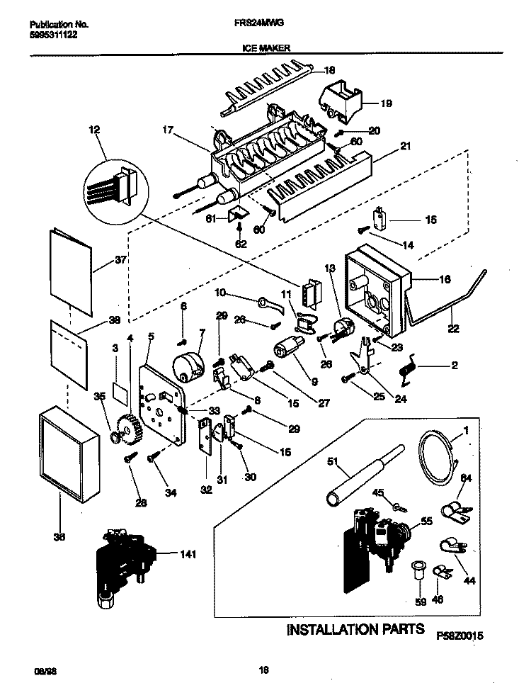 ICE MAKER Diagram and Parts List for FRS24MWGW1  Frigidaire Refrigerator