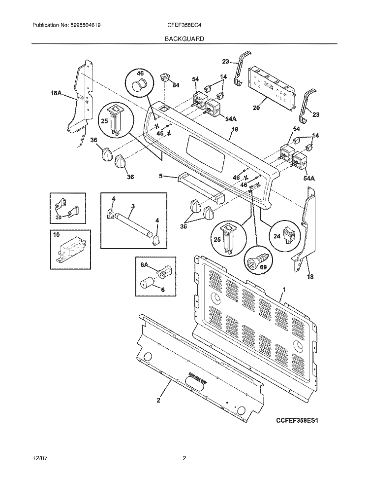 BACKGUARD Diagram and Parts List for CFEF358EC4  Frigidaire Range