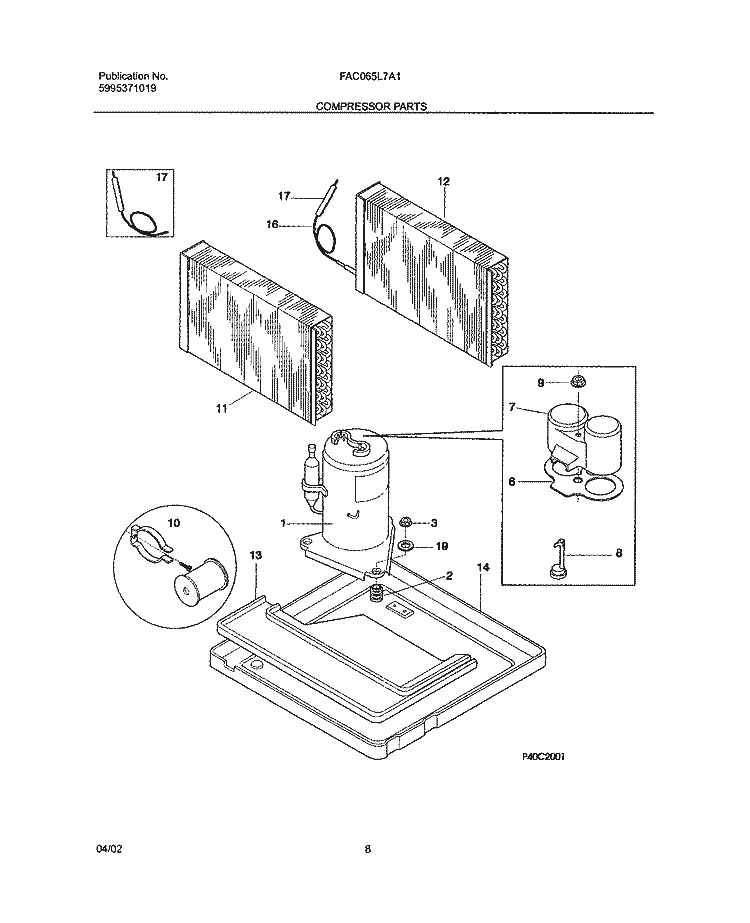 COMPRESSOR PARTS Diagram and Parts List for FAC065L7A1  Frigidaire Air Conditioner
