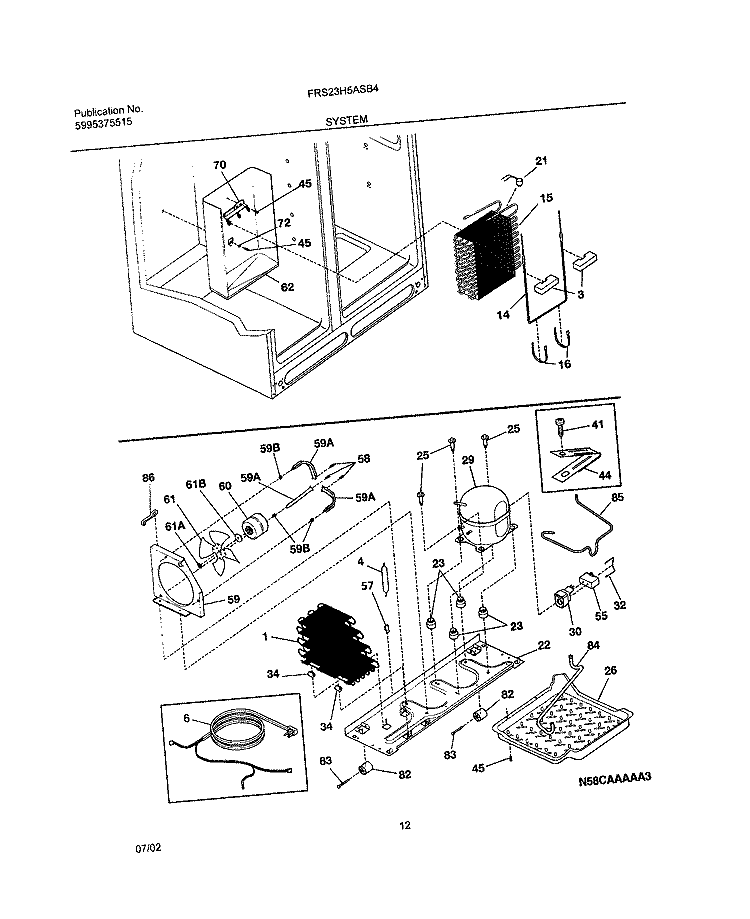 SYSTEM Diagram and Parts List for FRS23H5ASB4  Frigidaire Refrigerator