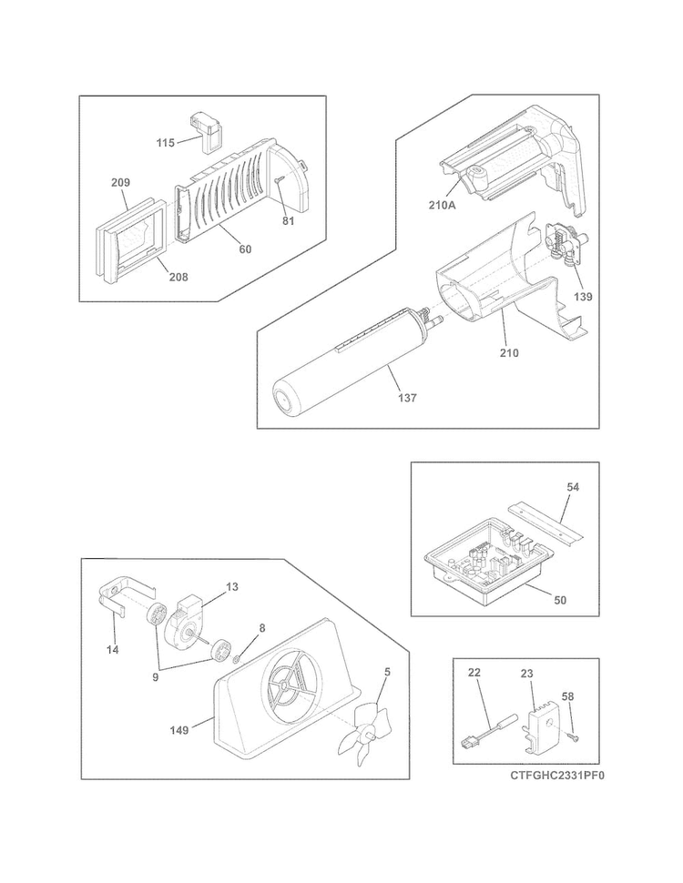 Controls Diagram and Parts List for FGHC2331PFAA  Frigidaire Refrigerator