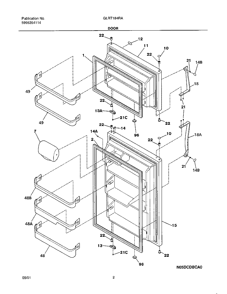 DOORS Diagram and Parts List for GLRT184RAW0  Frigidaire Refrigerator