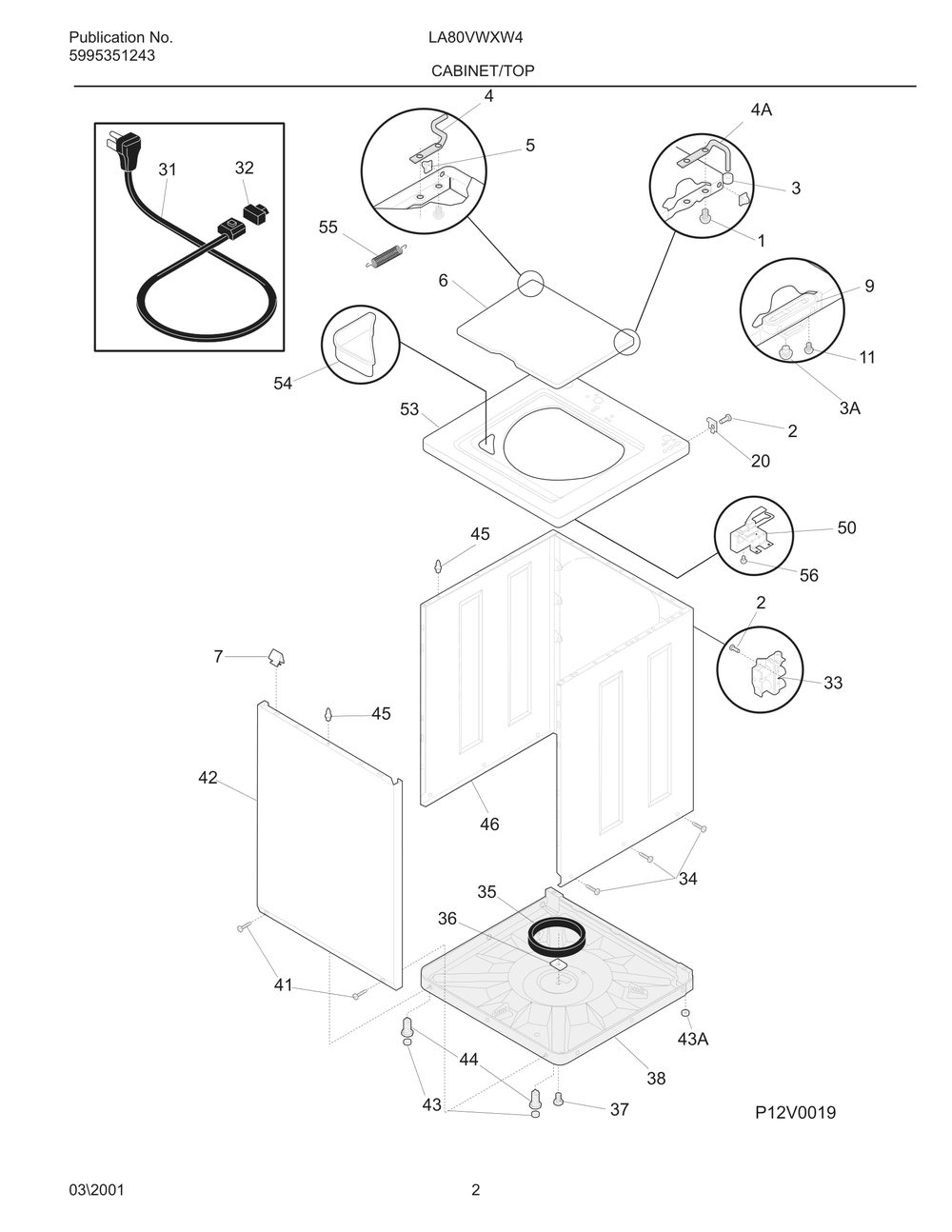Cabinet/Top Diagram and Parts List for LA80VWXW4  Westinghouse Washer