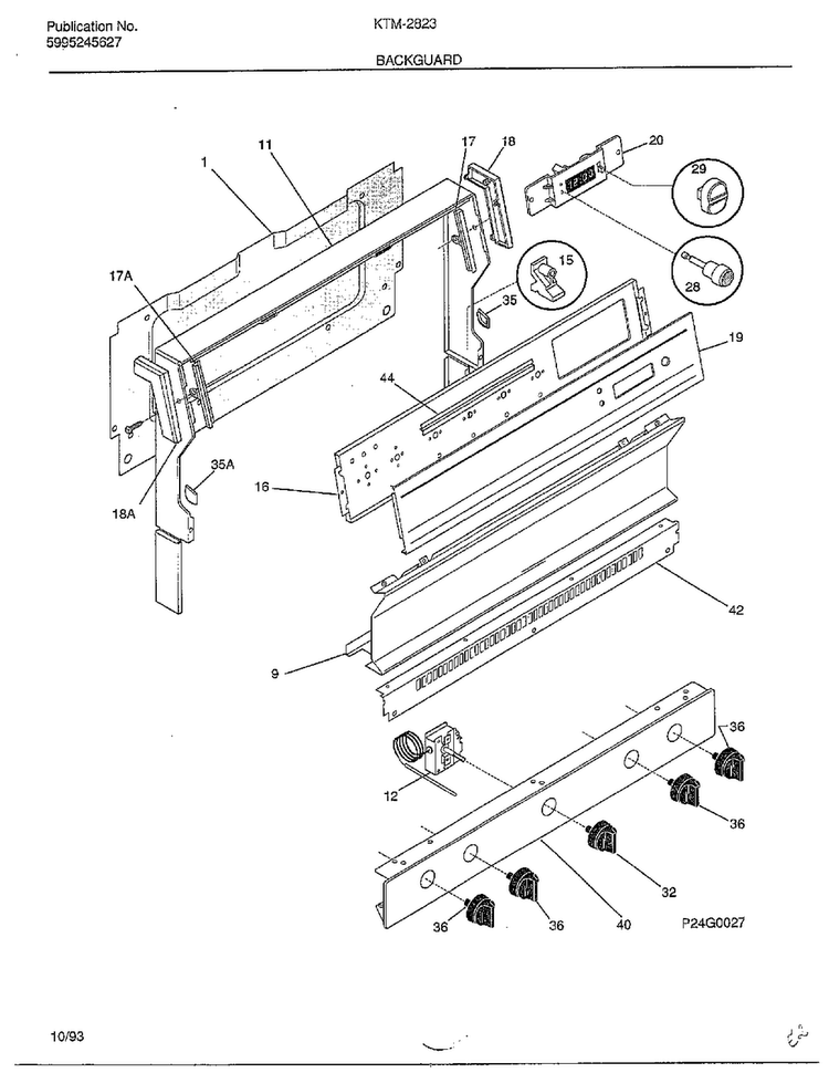 Backguard Diagram and Parts List for 2823  Frigidaire Range