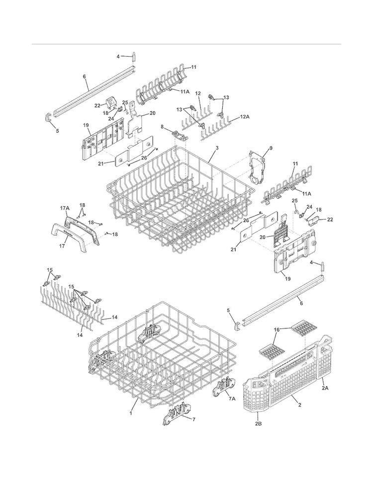 Racks Diagram and Parts List for EIDW6105GW2B  Electrolux Dishwasher