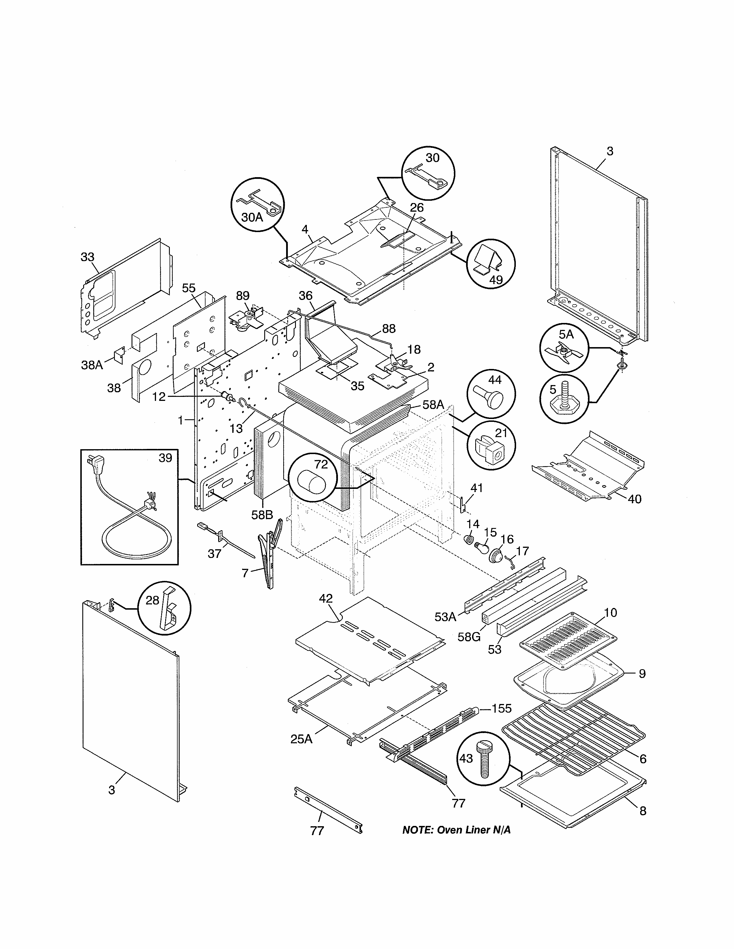 Body Diagram and Parts List for 79077476792  Kenmore Range