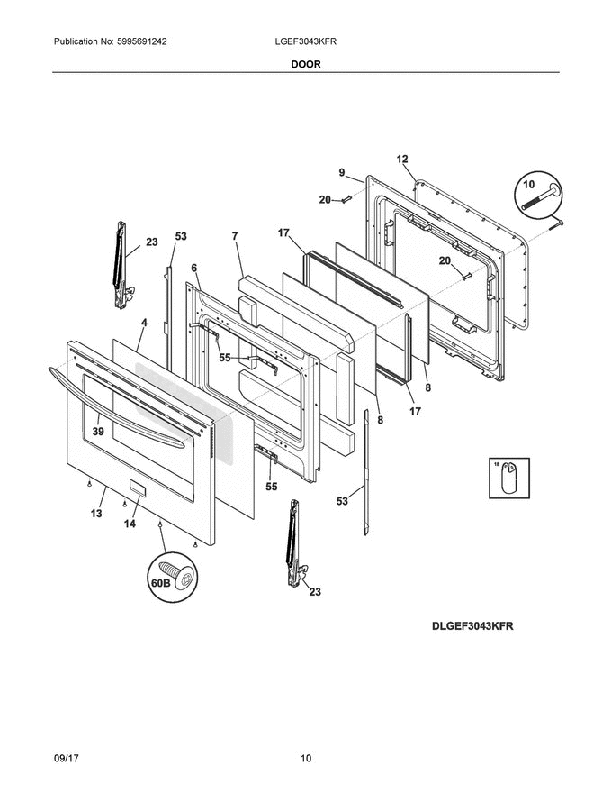 05 - Door Diagram and Parts List for LGEF3043KFR  Frigidaire Range