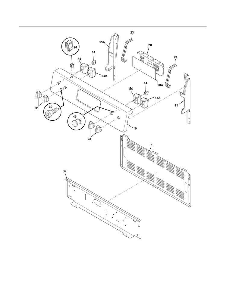 Backguard Diagram and Parts List for LFEF3017LMC  Frigidaire Range