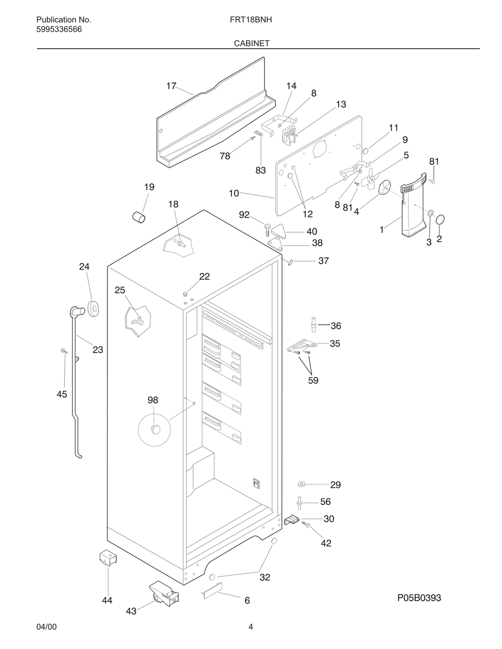 Cabinet Diagram and Parts List for FRT18BNHZ0  Frigidaire Refrigerator