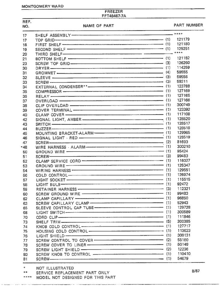 Freezer Page 4 Diagram and Parts List for 46467A-7  Frigidaire Freezer