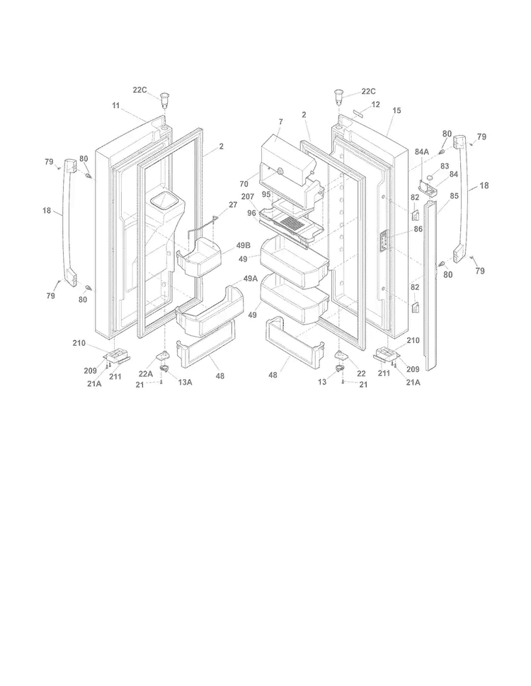Fresh Food Doors Diagram and Parts List for EI27BS26JB9  Electrolux Refrigerator
