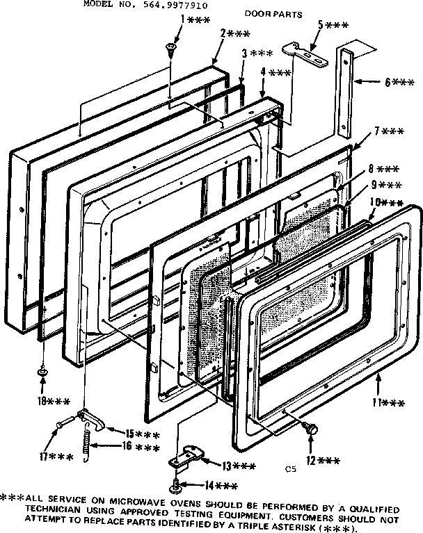 Door Parts Diagram and Parts List for 5649977910  Kenmore Microwave