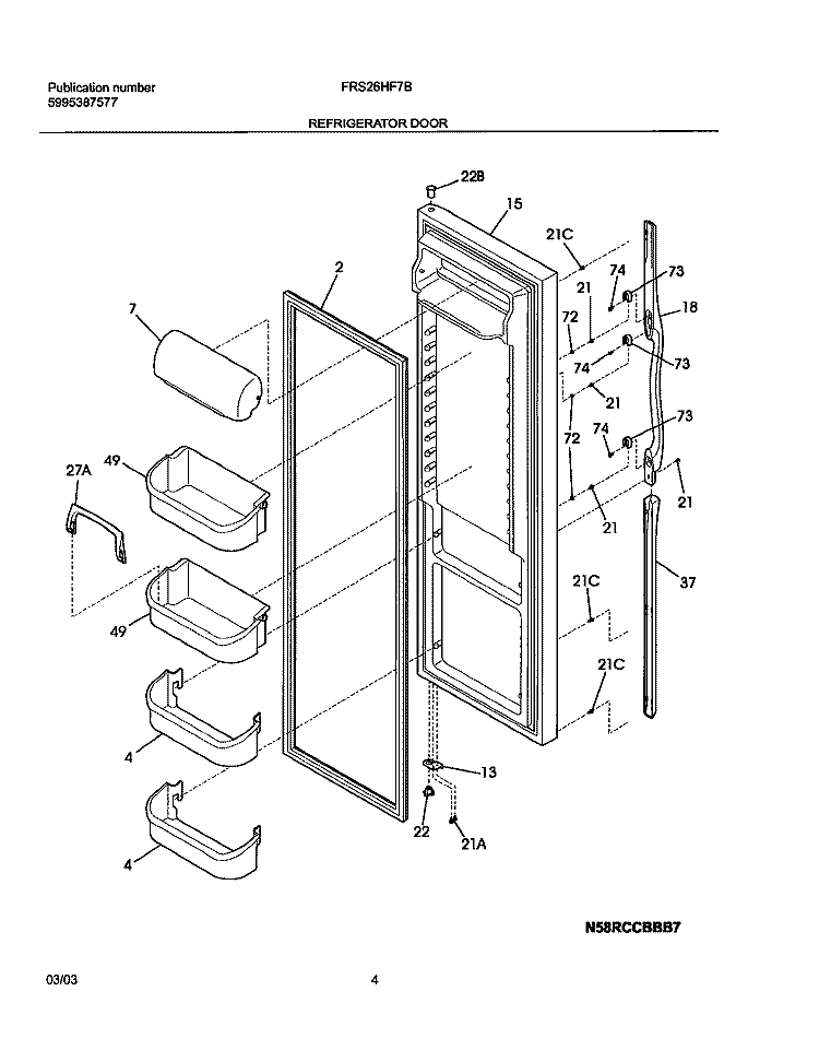 REFRIGERATOR DOOR Diagram and Parts List for FRS26HF7BW2  Frigidaire Refrigerator