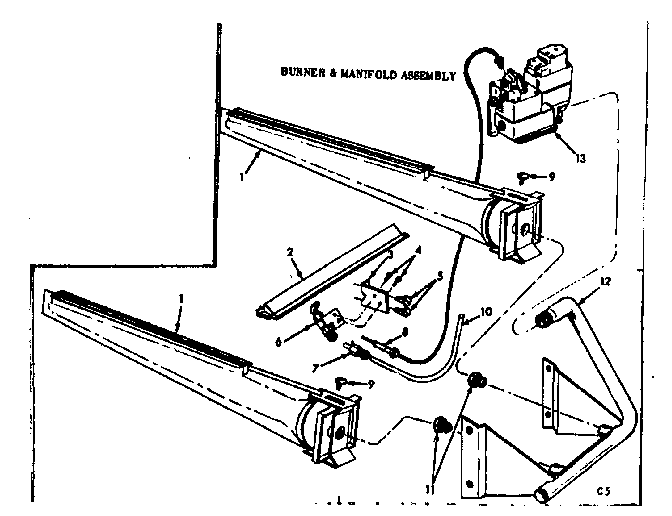 Burner and manifold assembly Diagram and Parts List for 86766152  Frigidaire Furnace