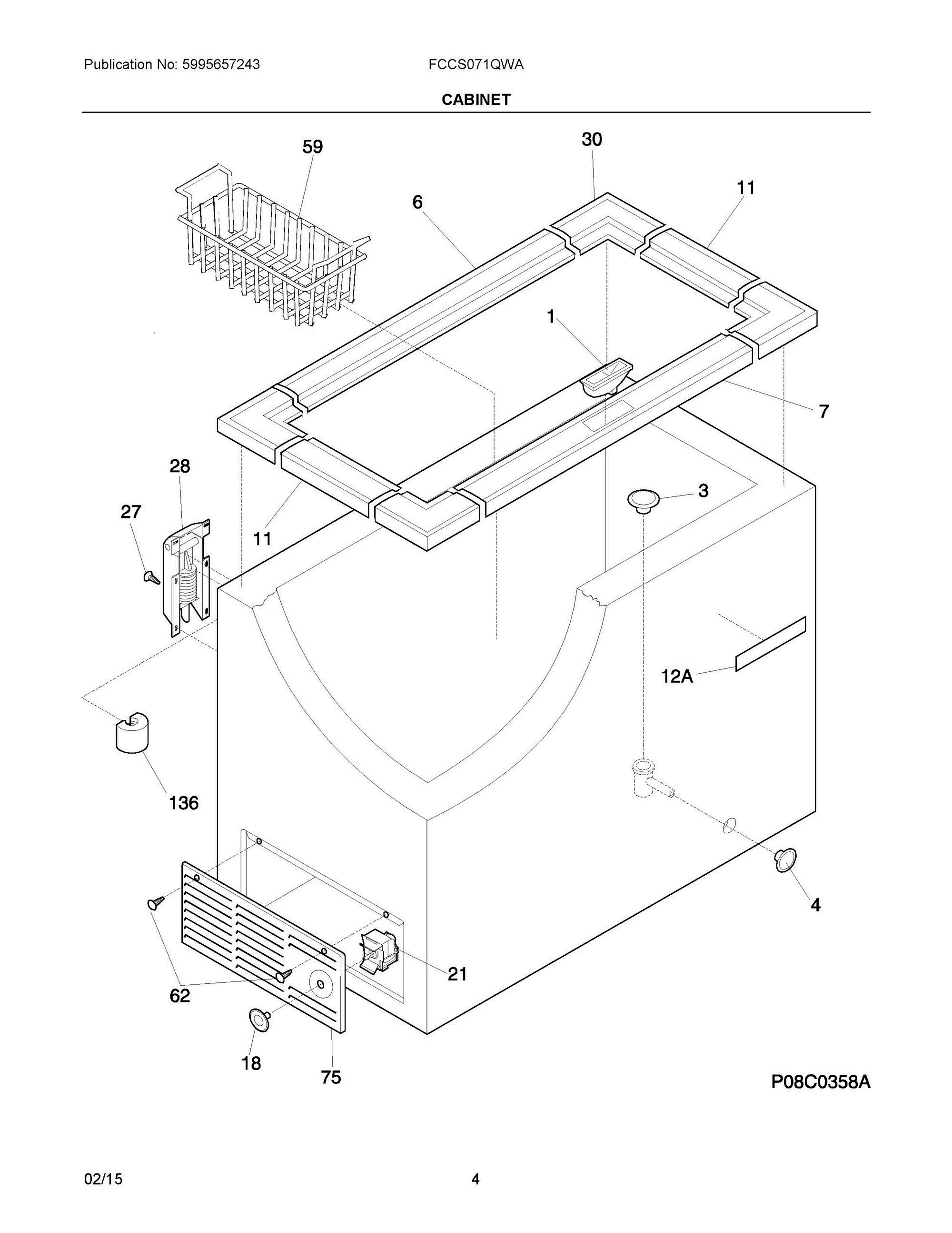 03 - CABINET Diagram and Parts List for FCCS071QWA  Frigidaire Freezer