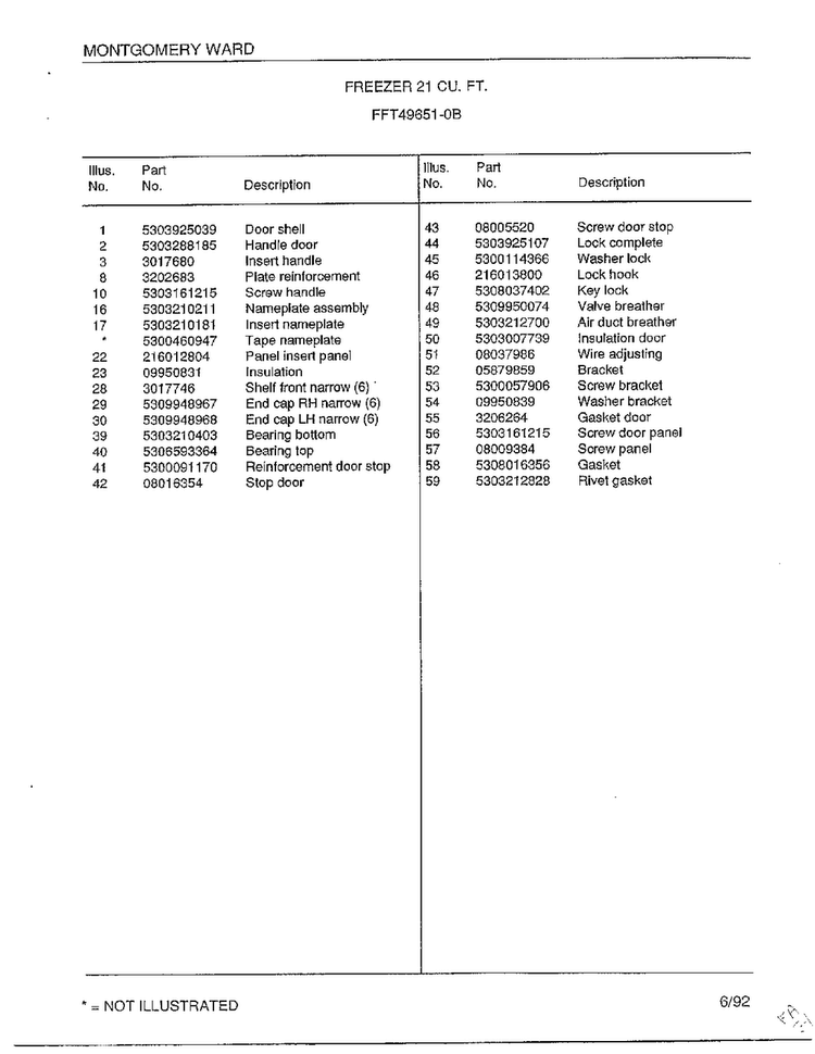 Freezer 21 Cubic Feet Page 2 Diagram and Parts List for 49651-0B  Frigidaire Freezer