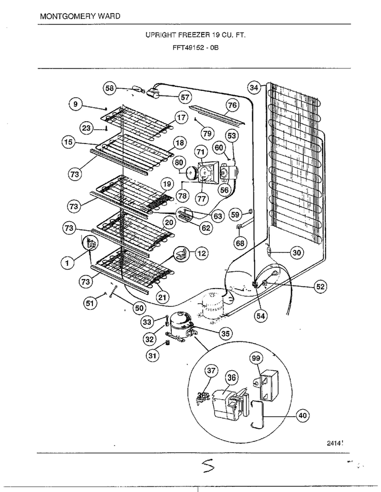 Upright Freezer 19 Cubic Feet Page 5 Diagram and Parts List for 49152-0B  Frigidaire Freezer