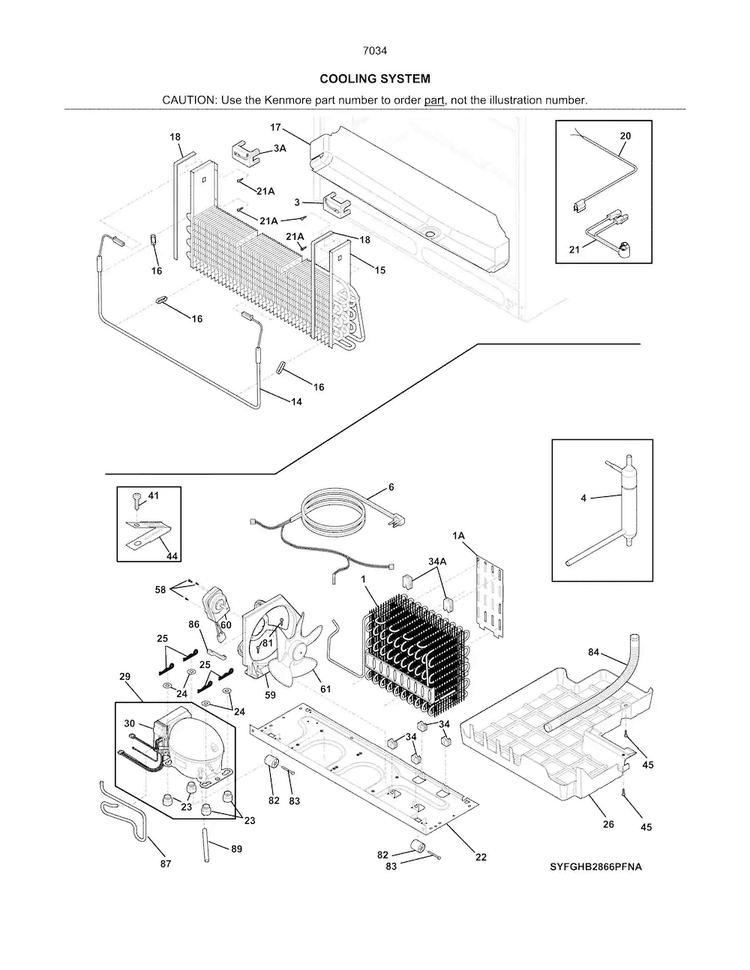 Cooling System Diagram and Parts List for 2537034241D  Kenmore Refrigerator