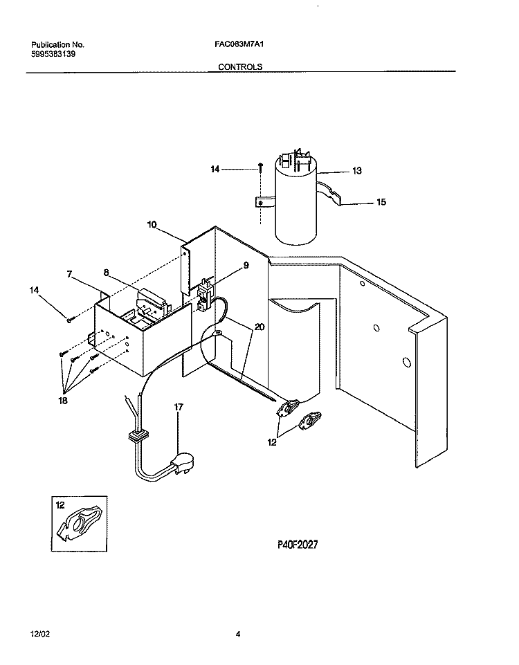 CONTROLS Diagram and Parts List for FAC083M7A1  Frigidaire Air Conditioner