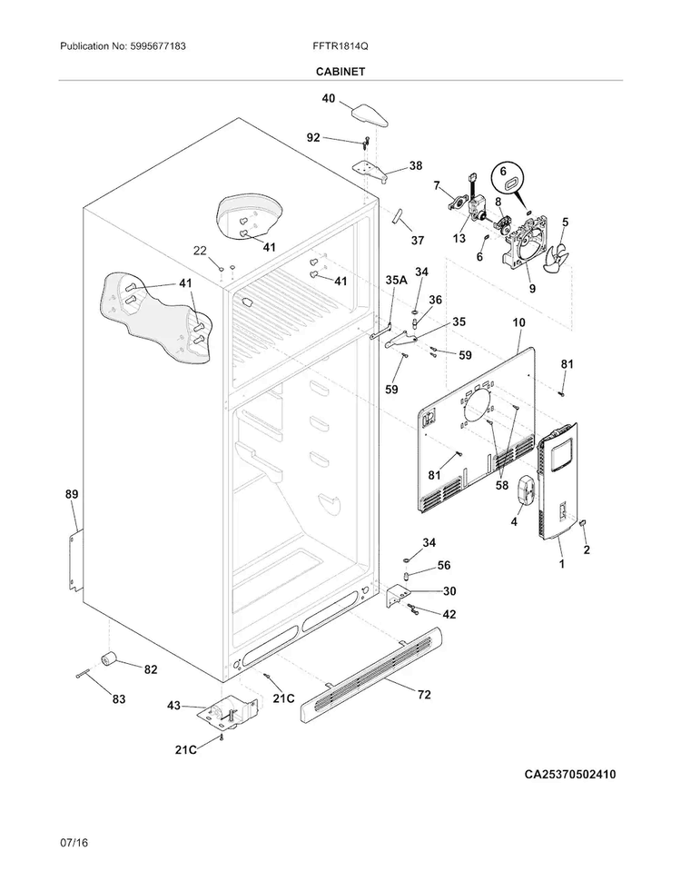 Cabinet Diagram and Parts List for FFTR1814QW4A  Frigidaire Refrigerator