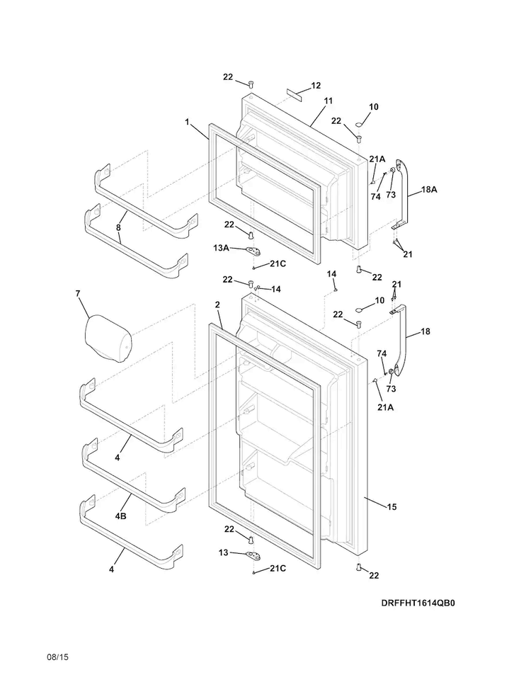 Doors Diagram and Parts List for FFTR1614QW5  Frigidaire Refrigerator