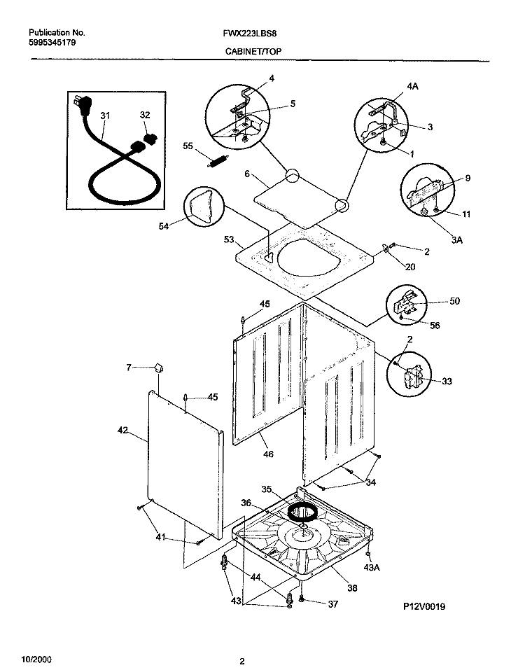 CABINET / TOP Diagram and Parts List for FWX223LBS8  Frigidaire Washer