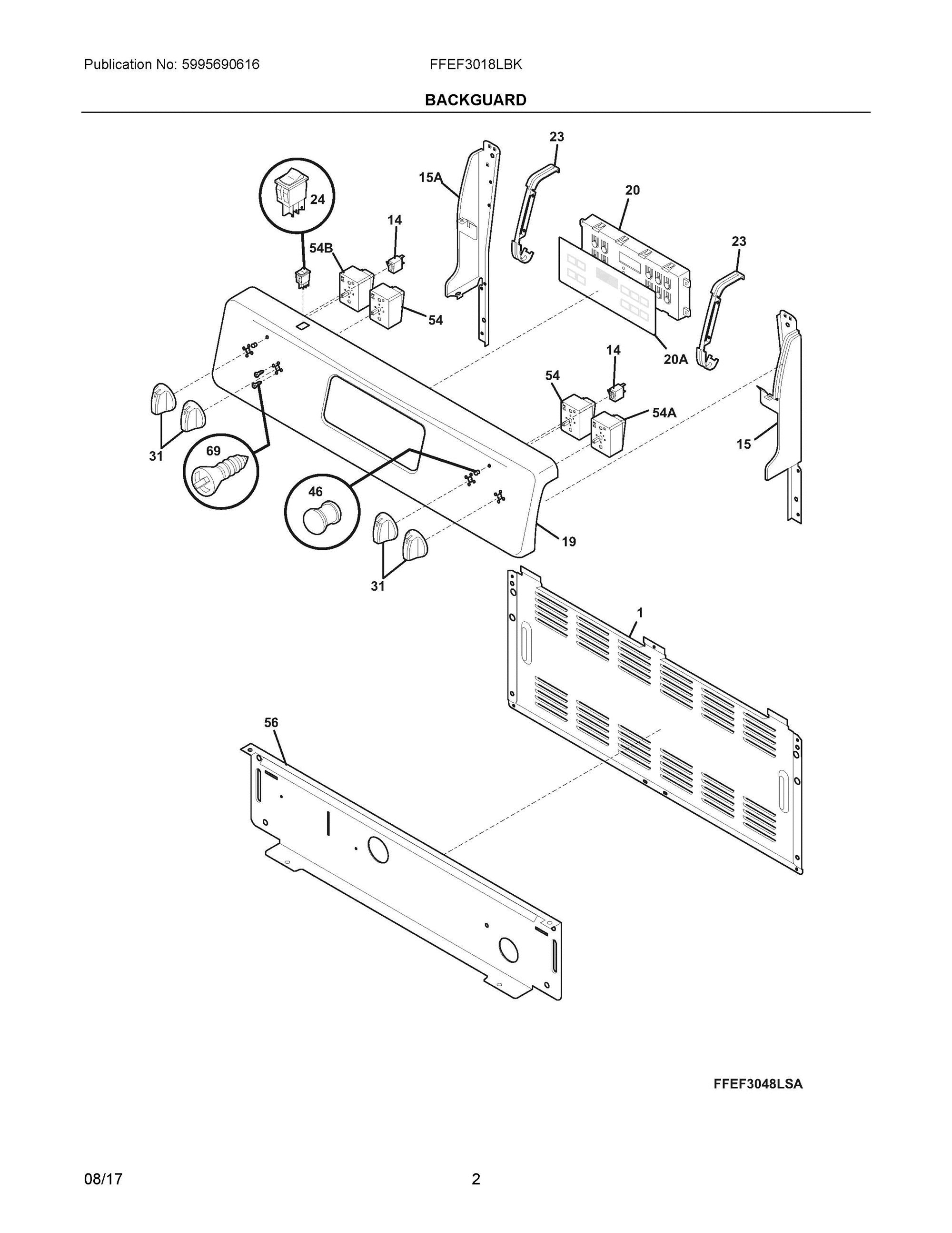 02 - BACKGUARD Diagram and Parts List for FFEF3018LBK  Frigidaire Range