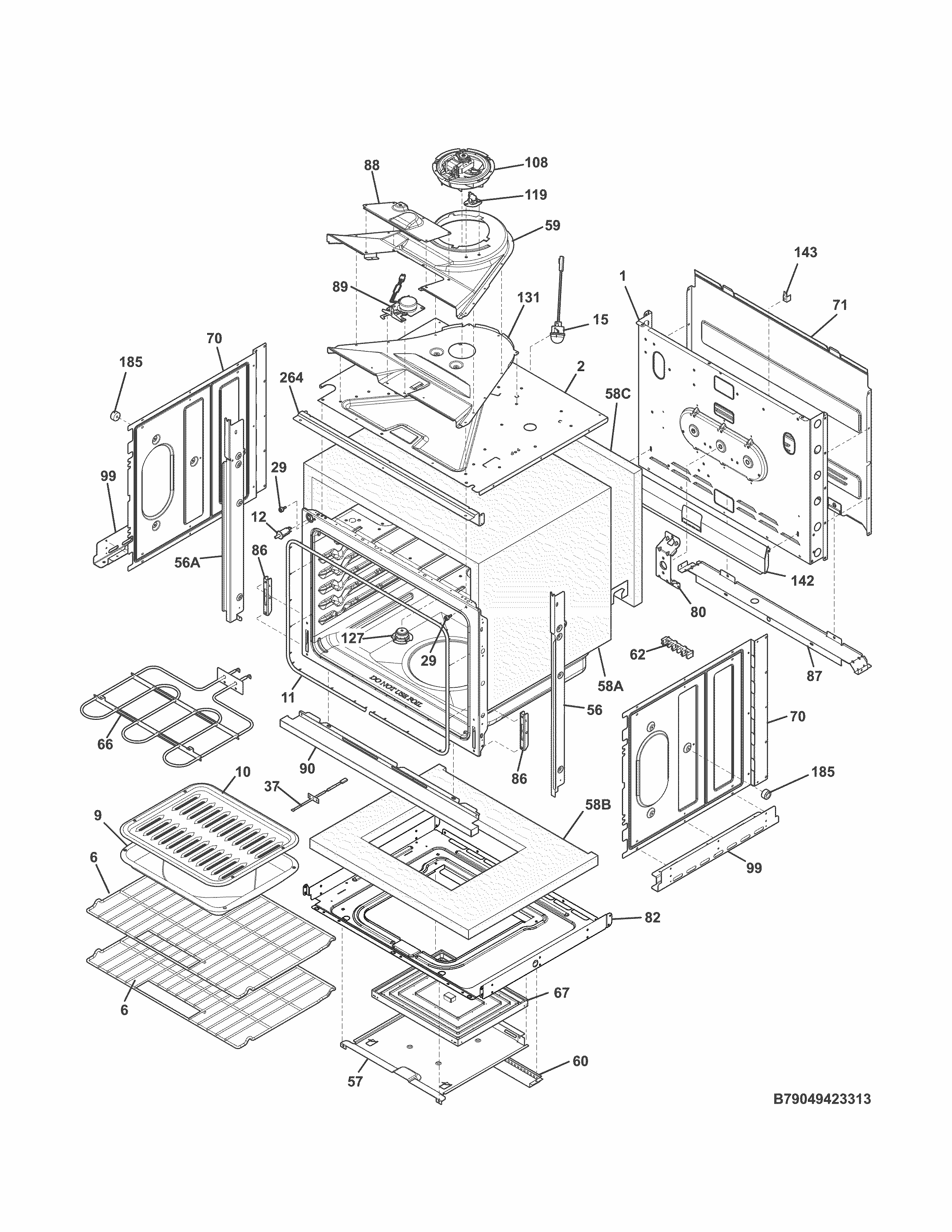 Body Diagram and Parts List for 79049422313  Kenmore Wall Oven