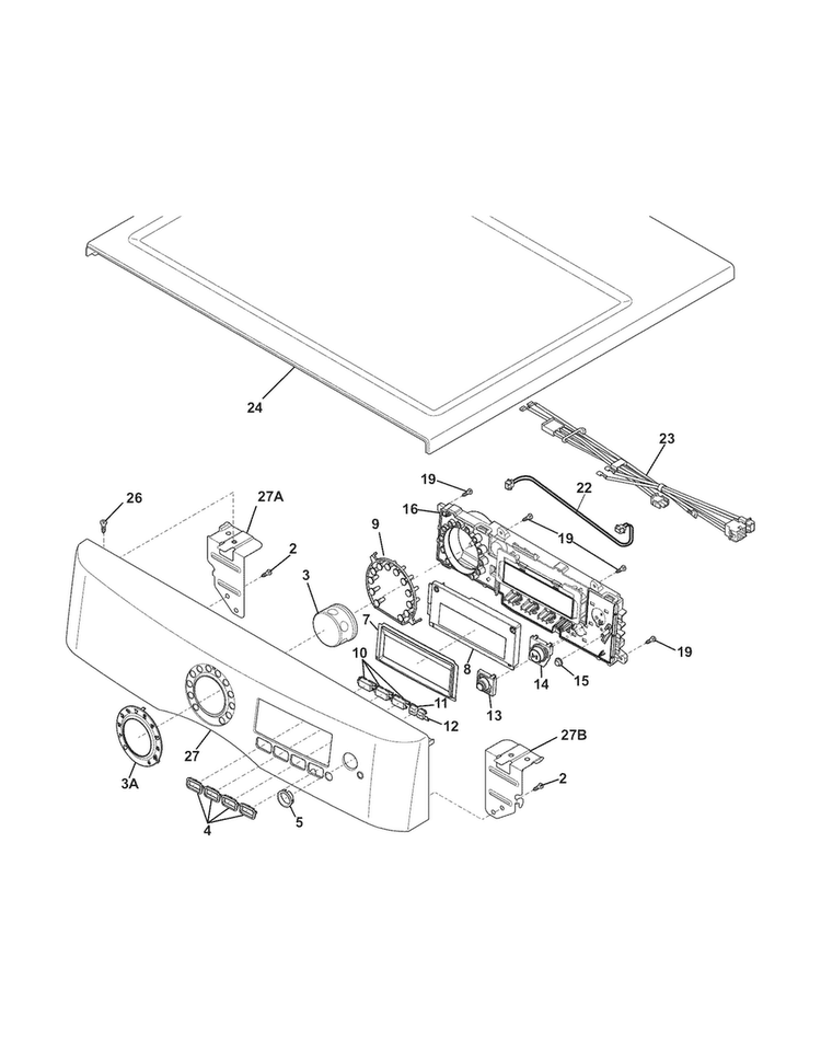 Controls/top Panel Diagram and Parts List for EWMGD70JIW2  Electrolux Dryer