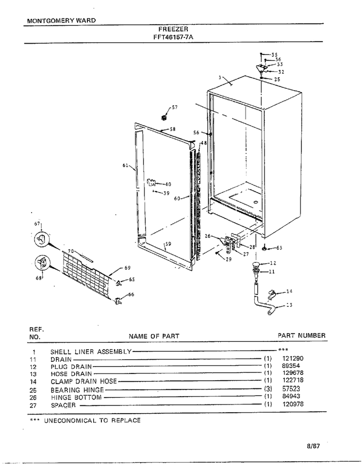 Freezer Page 5 Diagram and Parts List for 46157A-7  Frigidaire Freezer
