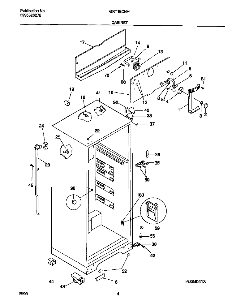 CABINET Diagram and Parts List for GRT16CNHD1  Gibson Refrigerator