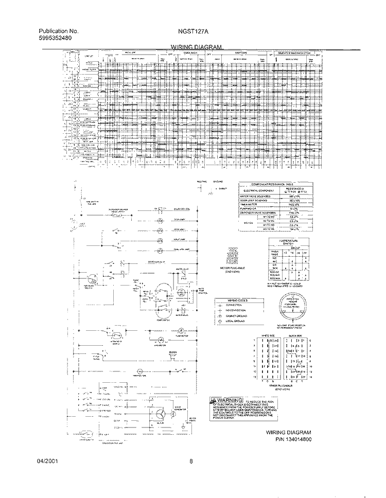 134014800 WIRING DIAGRAM Diagram and Parts List for NGST127AQ0  Frigidaire Washer