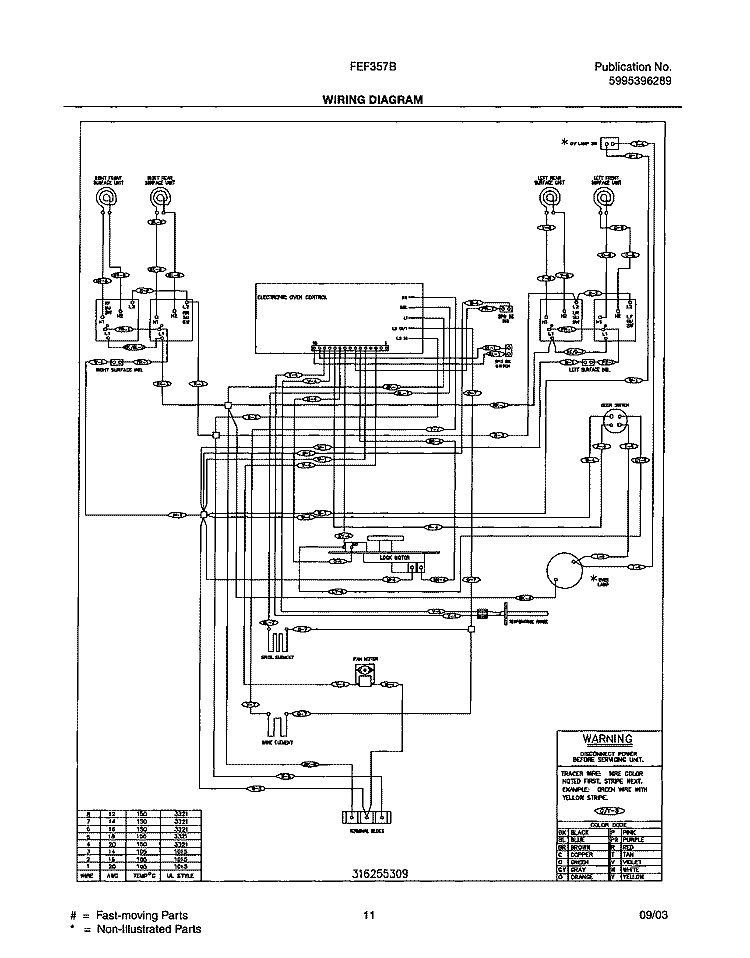 WIRING DIAGRAM Diagram and Parts List for FEF357BSD  Frigidaire Range