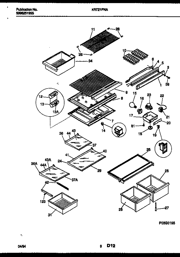 SHELVES AND SUPPORTS Diagram and Parts List for KRT21PNAW0  Kelvinator Refrigerator